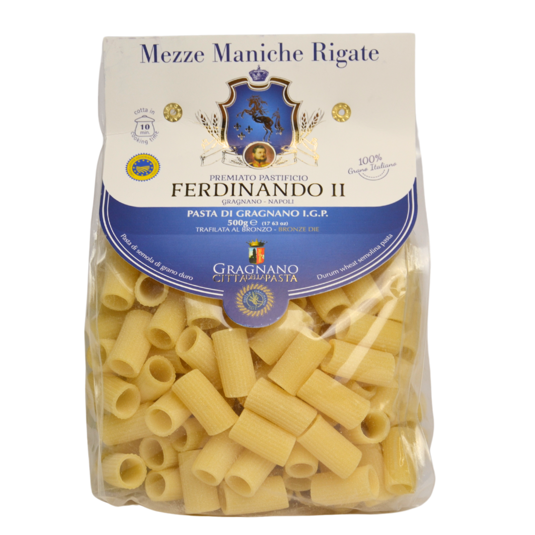 Mezze Maniche Rigate del premiato pastificio Ferdinando II di Gragnano IGP