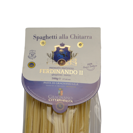Spaghetti alla chitarra del premiato pastificio Ferdinando II di Gragnano IGP