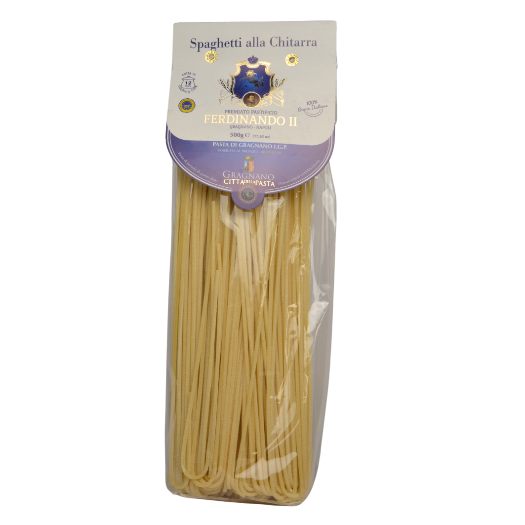 Spaghetti alla chitarra del premiato pastificio Ferdinando II di Gragnano IGP